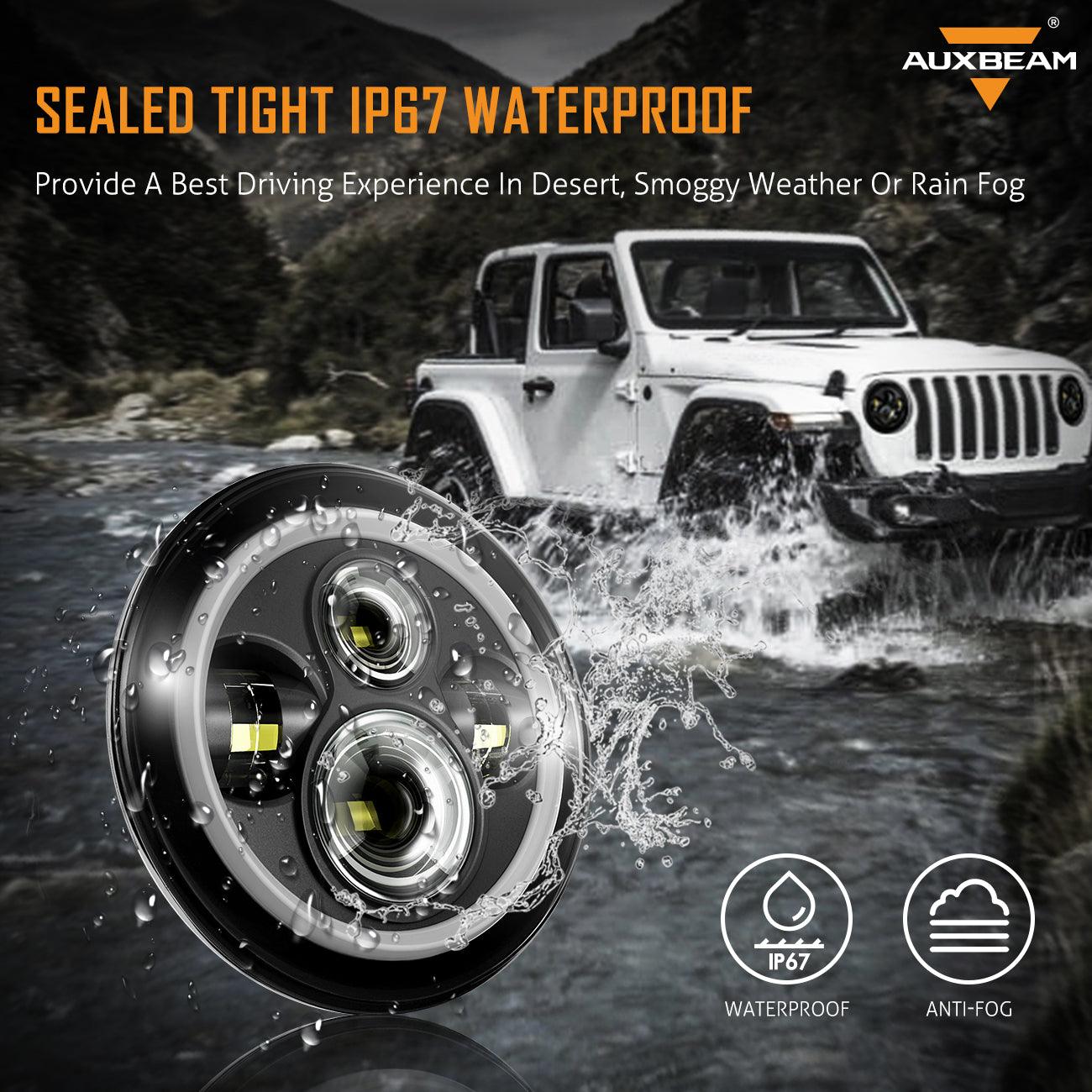 7'' LED Headlight Replacement with Halo Ring &amp; LED Smoke Tail Light Brake Reverse Turn Signal Lamp for Jeep Wrangler JK