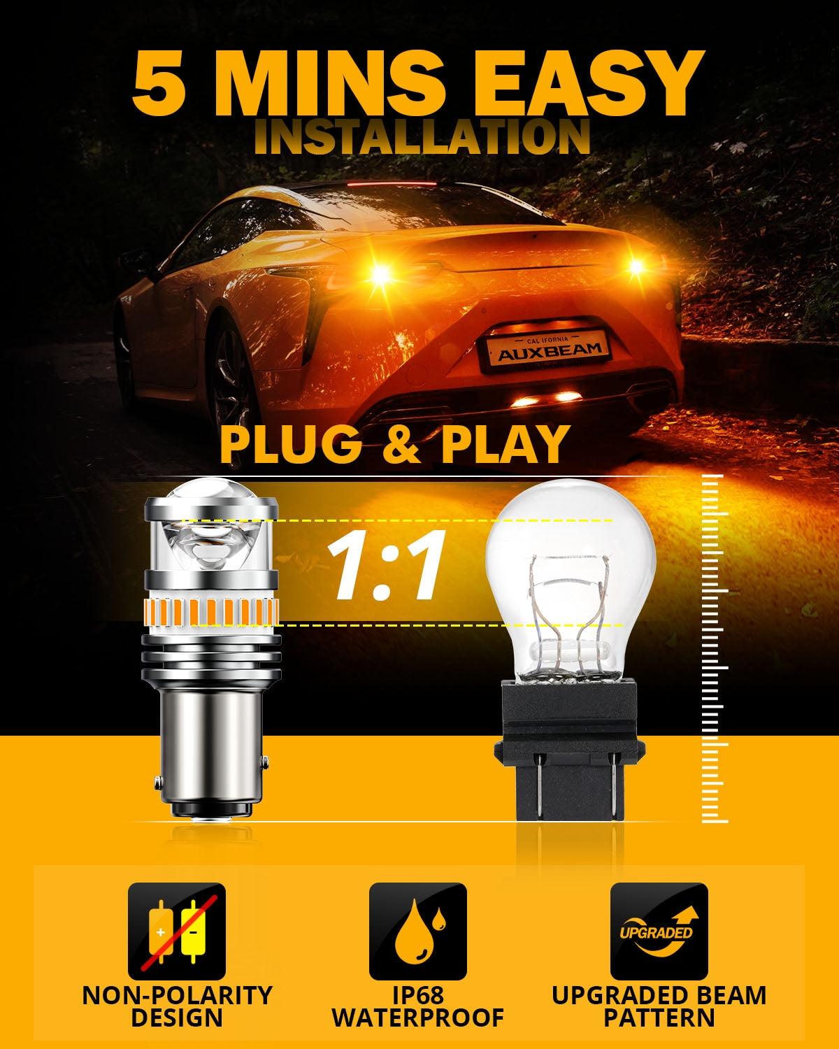 1157 BAY15D LED Turn Signal Light Rear/Front, Side Maker Light Bulbs 11W 4000LM 3500K Amber B1 Series | 2 Bulbs