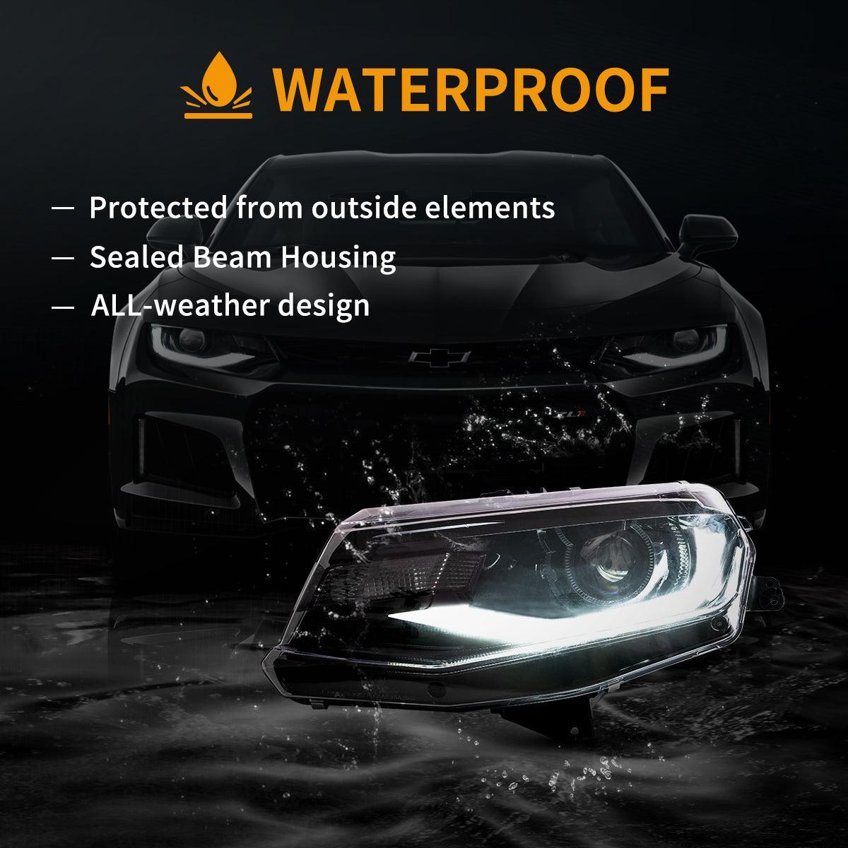 مجموعة مصابيح أمامية LED مزدوجة الشعاع باللون الأسود لسيارة شيفروليه كامارو الجيل السادس 2016-2022