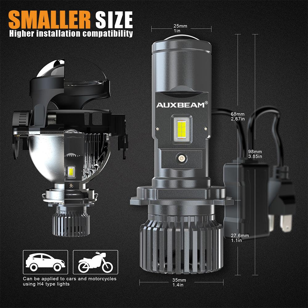 H4 LED Headlight Bulbs 110W 10000LM Mini Bi-LED Projector Lens Headlight 6000K Cool White | 2 Bulbs - Auxbeam  – éclairage LED auto