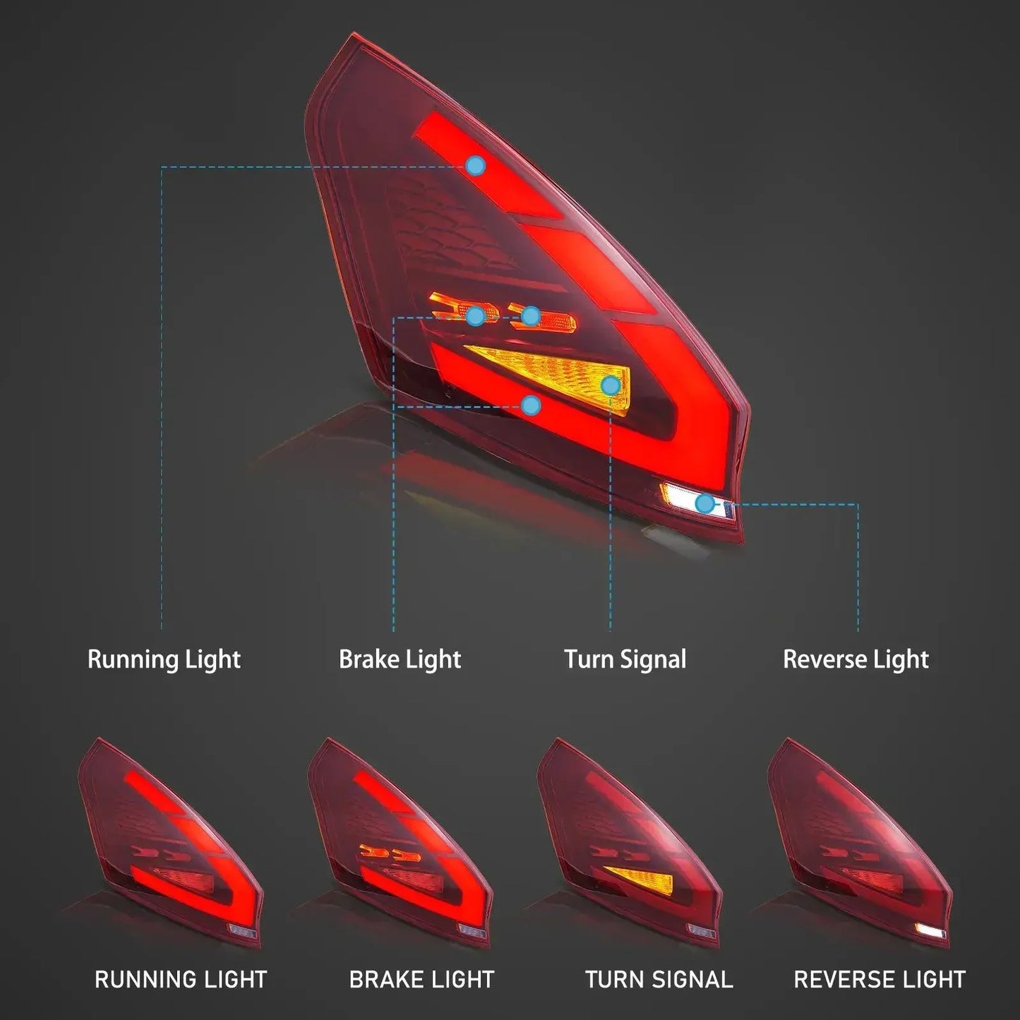 LED Tail Light Assembly For 2009-2017 Ford Fiesta Hatchback