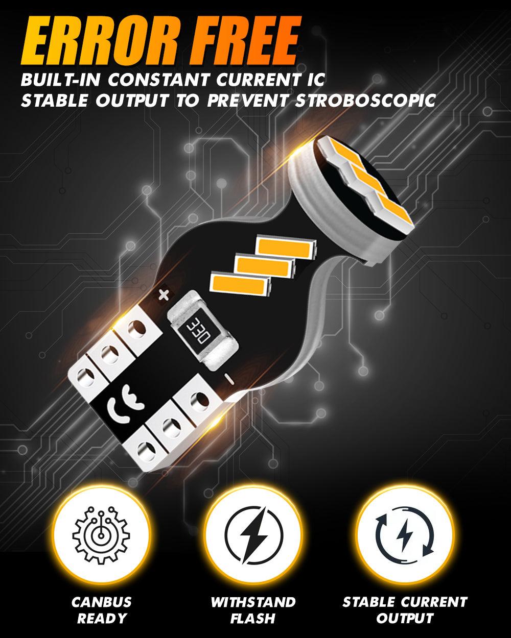 168 2825 W5W T10 LED Interior Light Bulbs 1.5W 300% Brighter 3500K Amber | 10 Bulbs