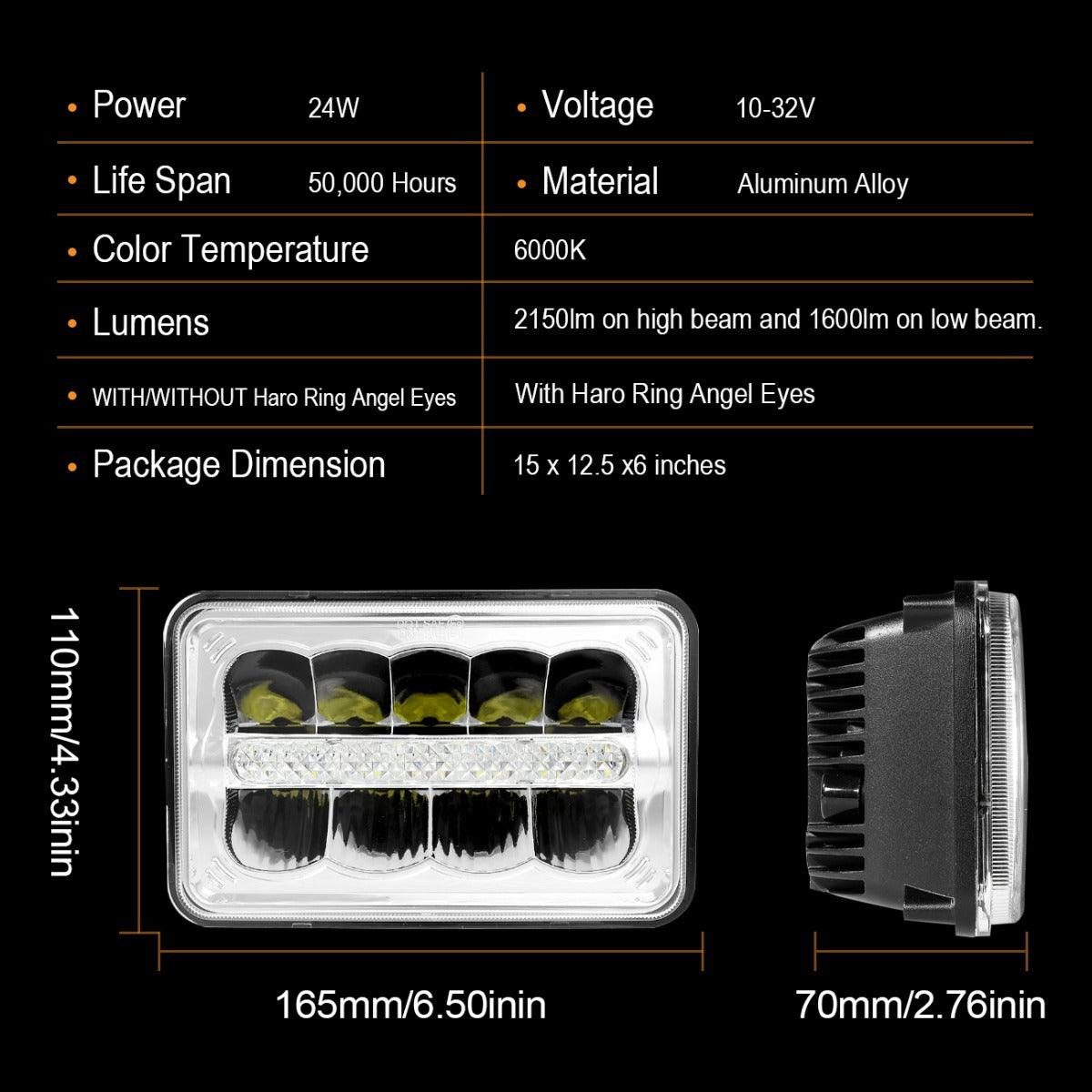 (4pcs/set) 4x6 Led Headlights Sealed Beam Headlights with DRL High Low Beam Replacement H4651 H4652 H4656 H4666 H6545 for Chevy GMC Trucks