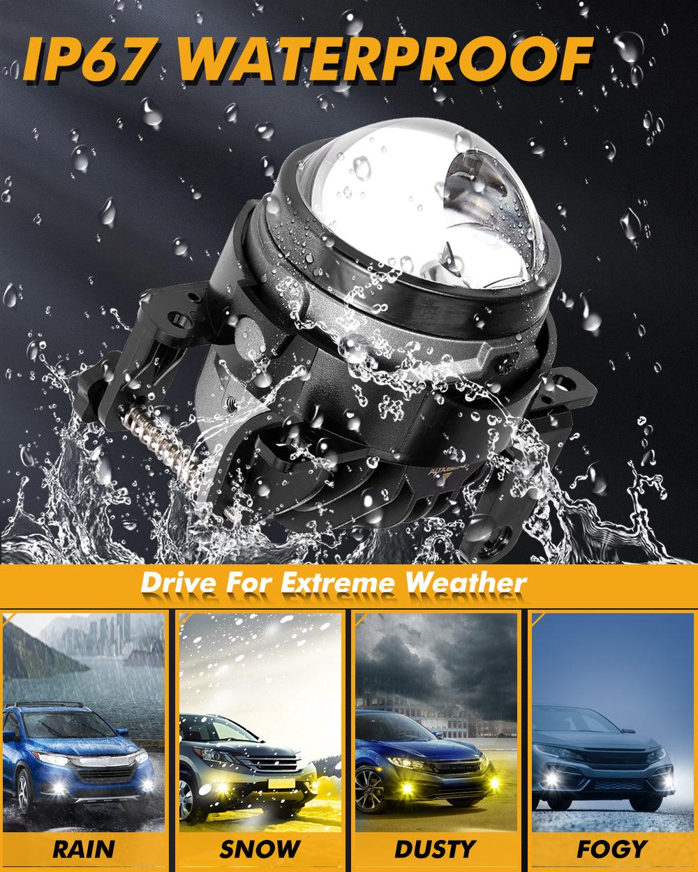 🆕ضوء ضبابي بعدسة عرض ثنائية LED مقاس 3 بوصات بقوة 104 وات، بثلاثة ألوان، مع شعاع عالٍ مساعد لتويوتا/هوندا | قطعتان/مجموعة