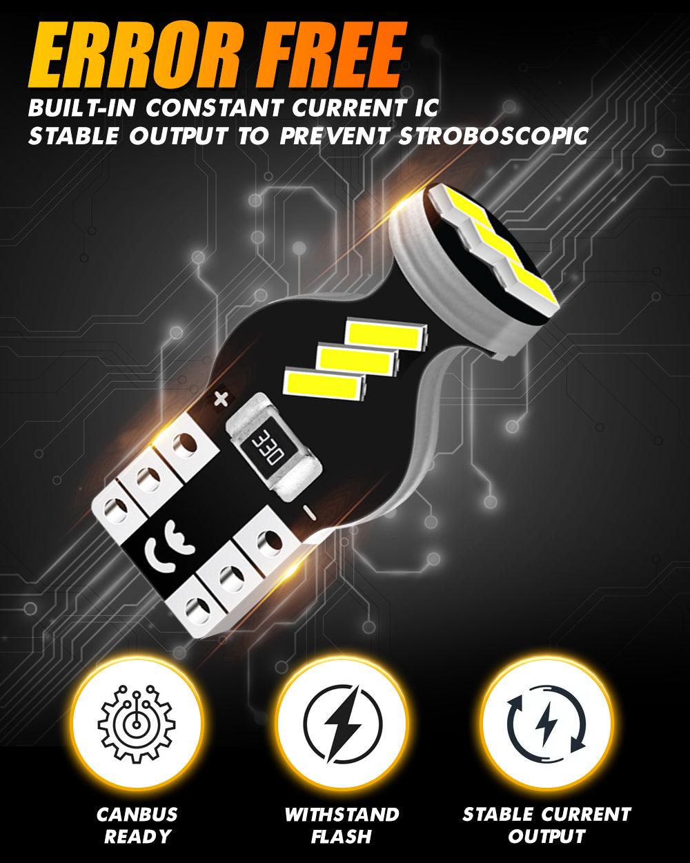 لمبات إضاءة داخلية LED T10 W5W 2825، 1.5 واط، أكثر سطوعًا بنسبة 300%، لون أبيض 6500 كلفن | 10 لمبات 