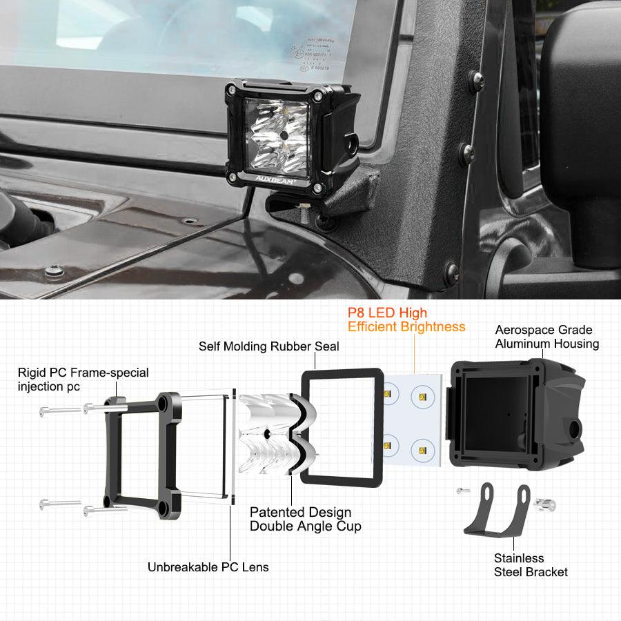 3 Inch 40W LED Pods Light Spot/Flood Multicolor frame with wiring harness for SUV ATV UTV Trucks Pickup Boat - Auxbeam  – éclairage LED auto