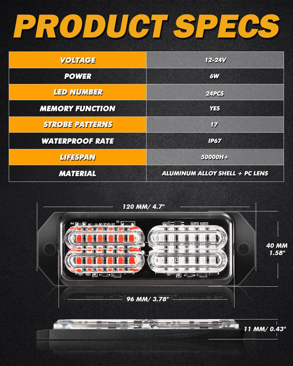 (4 قطع/مجموعة) 24 مصباح LED للطوارئ مثبت على السطح لمصابيح ستروب للشاحنات والمركبات والسيارات الرباعية والشاحنات الصغيرة 