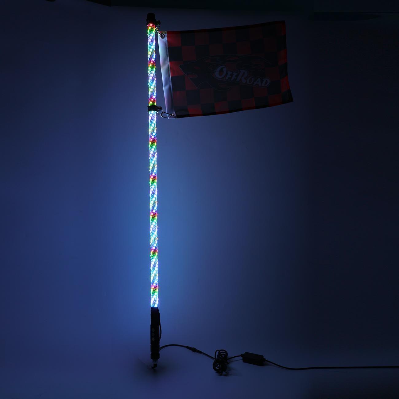 3FT/4FT RGB LED Whip Light Rotating Color Changing Flag Pole with Bluetooth Controlled