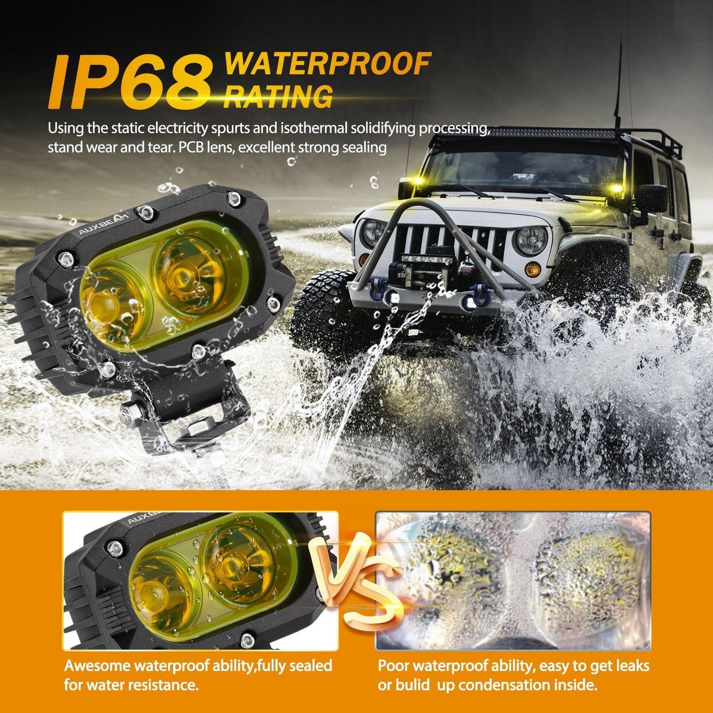 R4 Series 4 Pouces 60W LED Pods Lumière Ambre Flood Beam