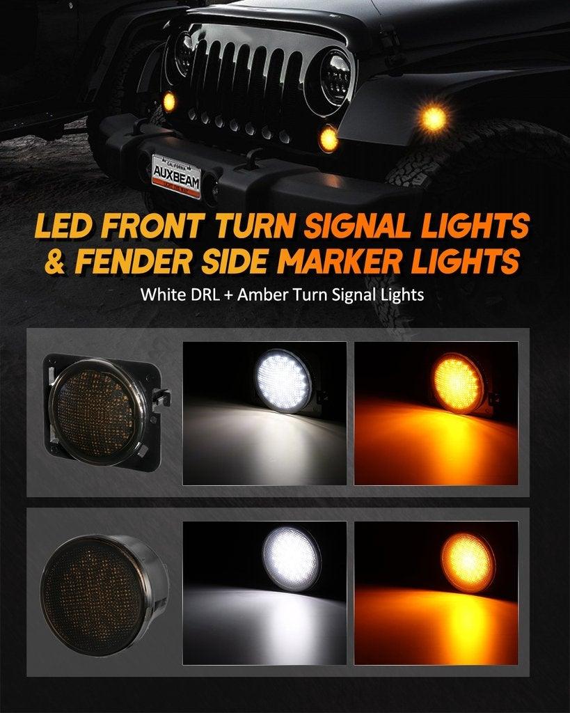 7-inch LED Headlight Replacement with Halo + 4-inch LED Fog Lights for Jeep Wrangler JK