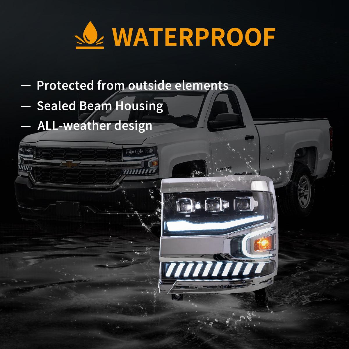 LED Headlight Assembly Dual Beam Projector Black For 2016-2018 Chevrolet Silverado 1500 4th Gen Facelift