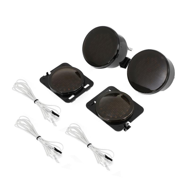 استبدال المصابيح الأمامية LED مقاس 7 بوصات مع هالة + مصابيح ضباب LED مقاس 4 بوصات + مصابيح خلفية LED مدخنة + إشارات الانعطاف ومصابيح الحماية لسيارة جيب رانجلر JK