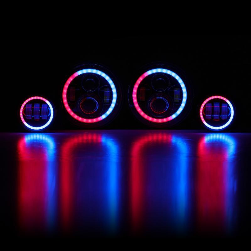 RGB 7 Inch Headlight + 4 Inch Fog Light Combo for Jeep Wrangler JK TJ LJ CJ 1997-2018, Bluetooth Multi-color