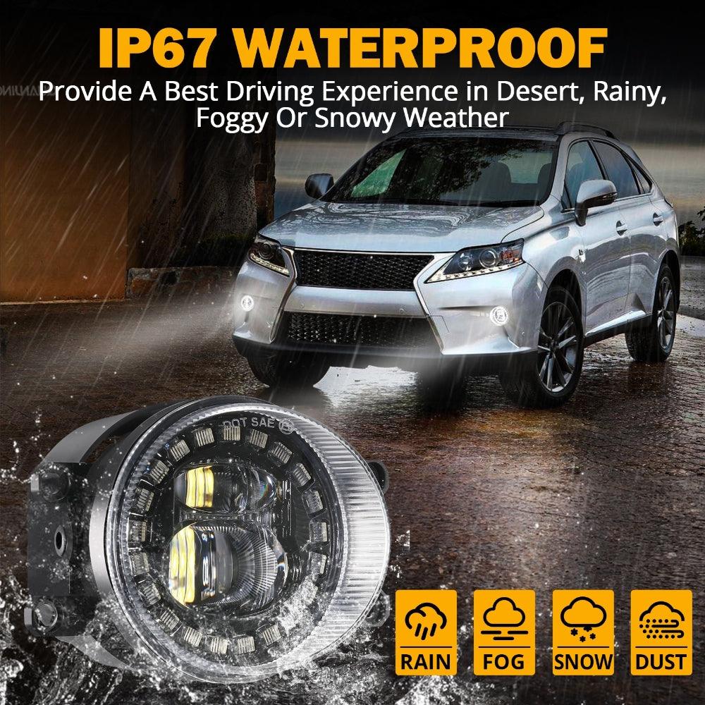 LED Fog Lights with Halo DRL Universal Fit for Toyota Camry Corolla RAV4 Yaris Prius Highlander Venza Avalon Matrix Solara, Led Fog Lamps for Lexus GS IS LX RX ES CT