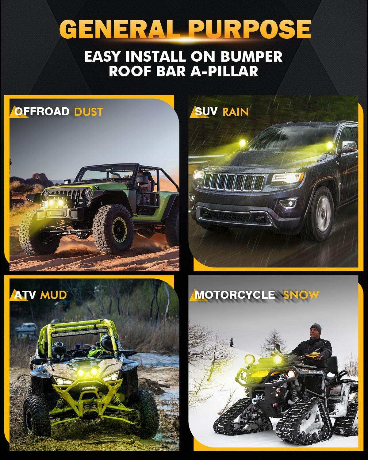 P4 Series | 4 Inch 90W 9000LM Round LED Driving Lights Flood Amber Pod Lights - Auxbeam  – éclairage LED auto