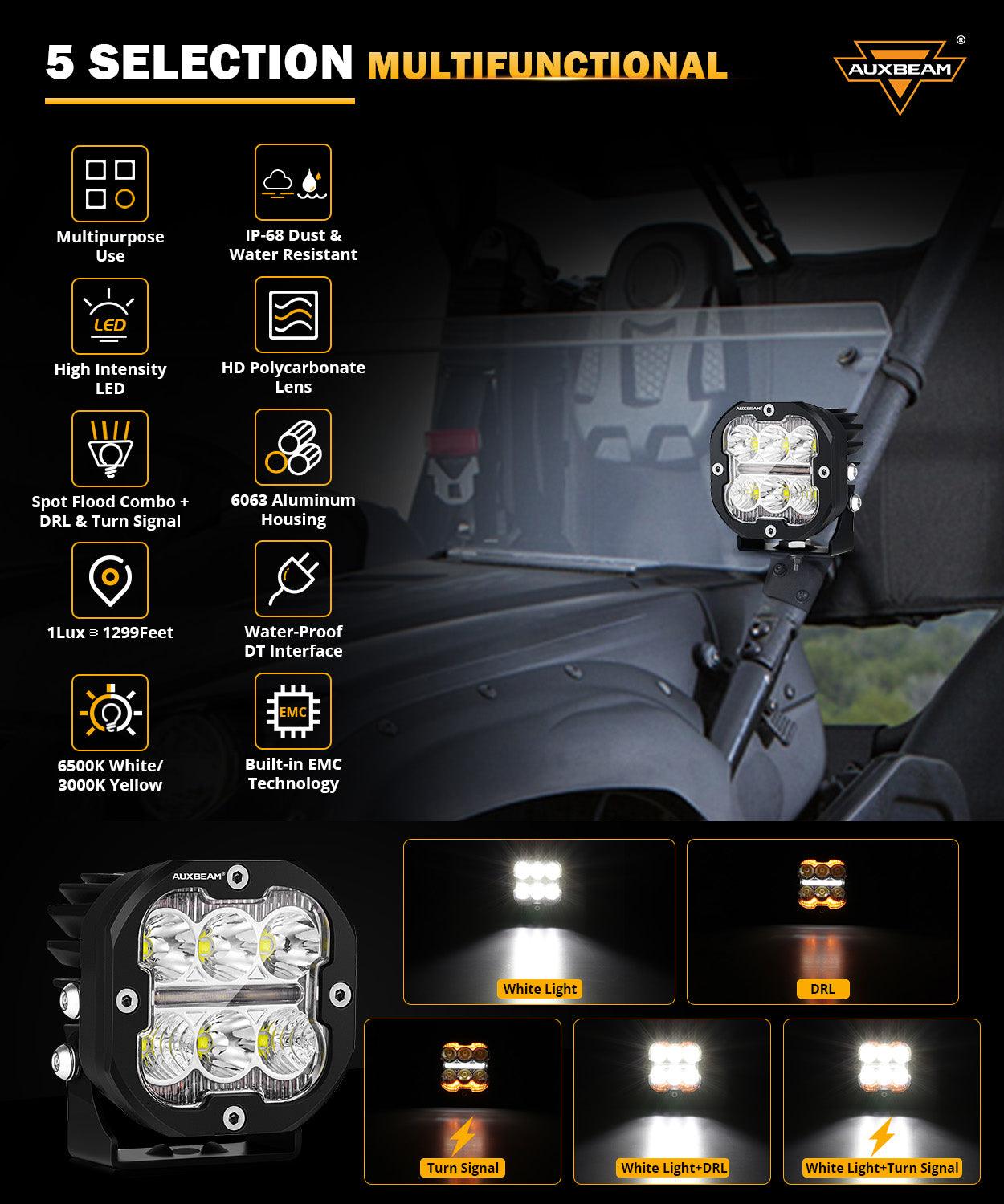 XP-ULTRA Series 3 Inch 84W LED Combo Pod Light Off Road Lights with White DRL&Amber Turn Signal Light - Auxbeam  – éclairage LED auto