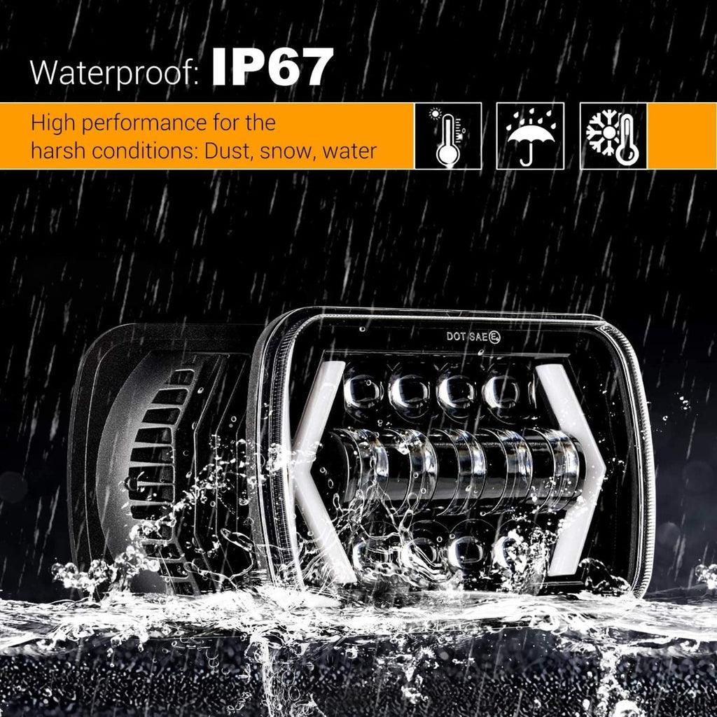 Projecteurs LED 7x6 Pouces avec Faisceau H4 pour Jeep Wrangler YJ XJ MJ