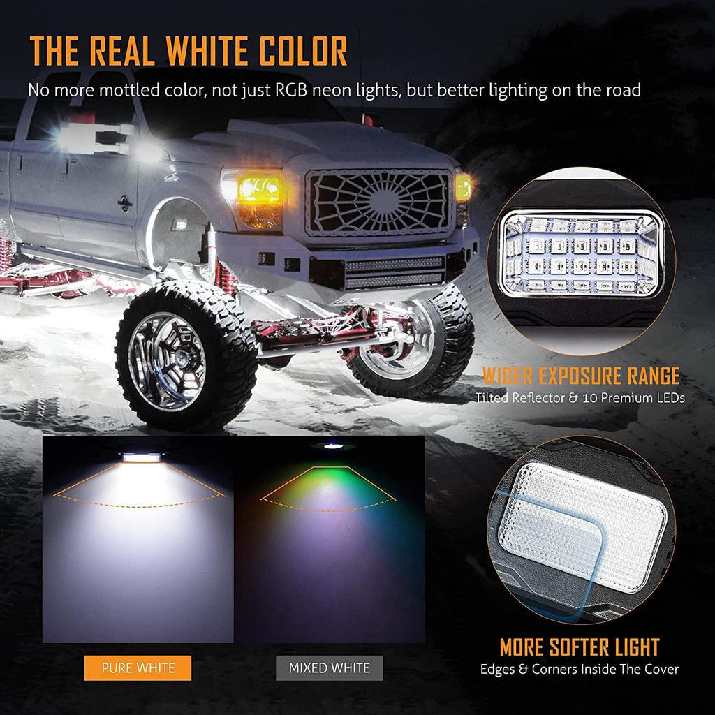 مصباح قبة داخلي UTV مع حامل قفص قضيب دوار عالمي + مصباح صخور LED RGBW مع تحكم بلوتوث لمركبات Polaris وCan-Am وUTV وATV والمركبات على الطرق الوعرة