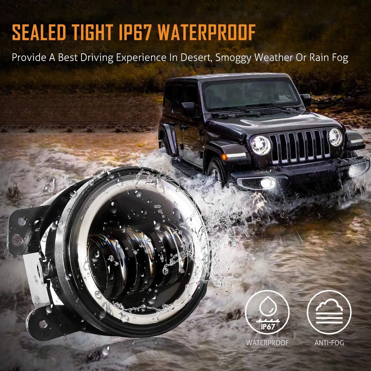 7'' LED Halo Headlights & 4'' 30W LED Fog Lights With White DRL with Amber Turn Signal For Jeep Wrangler2007-2018 JK