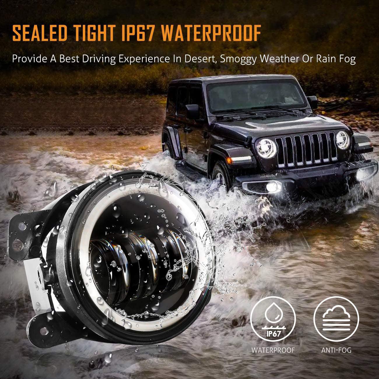 4 Inch 30w LED Fog Lights With White DRL+Amber Turn Signal For Jeep Wrangler 07-18 JK TJ LJ Front Bumper Lamp 