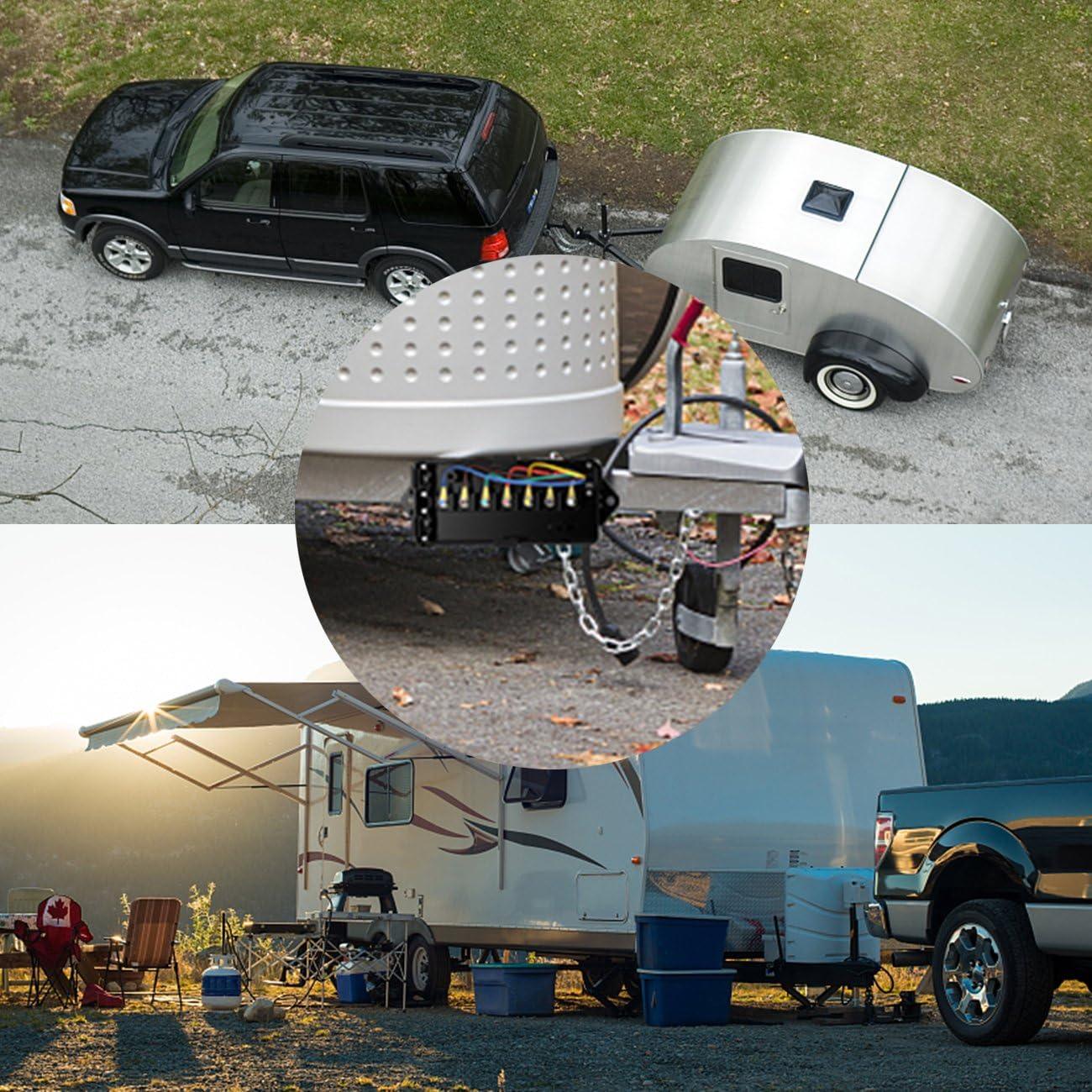 7 Way Trailer Cord, 7 Pin Trailer Plug with 7 Gang Junction Box, 8 Feet Trailer Connector Cable Wiring Harness with Waterproof Junction Box for RV Trailer Truck Camper Caravans Food Vans