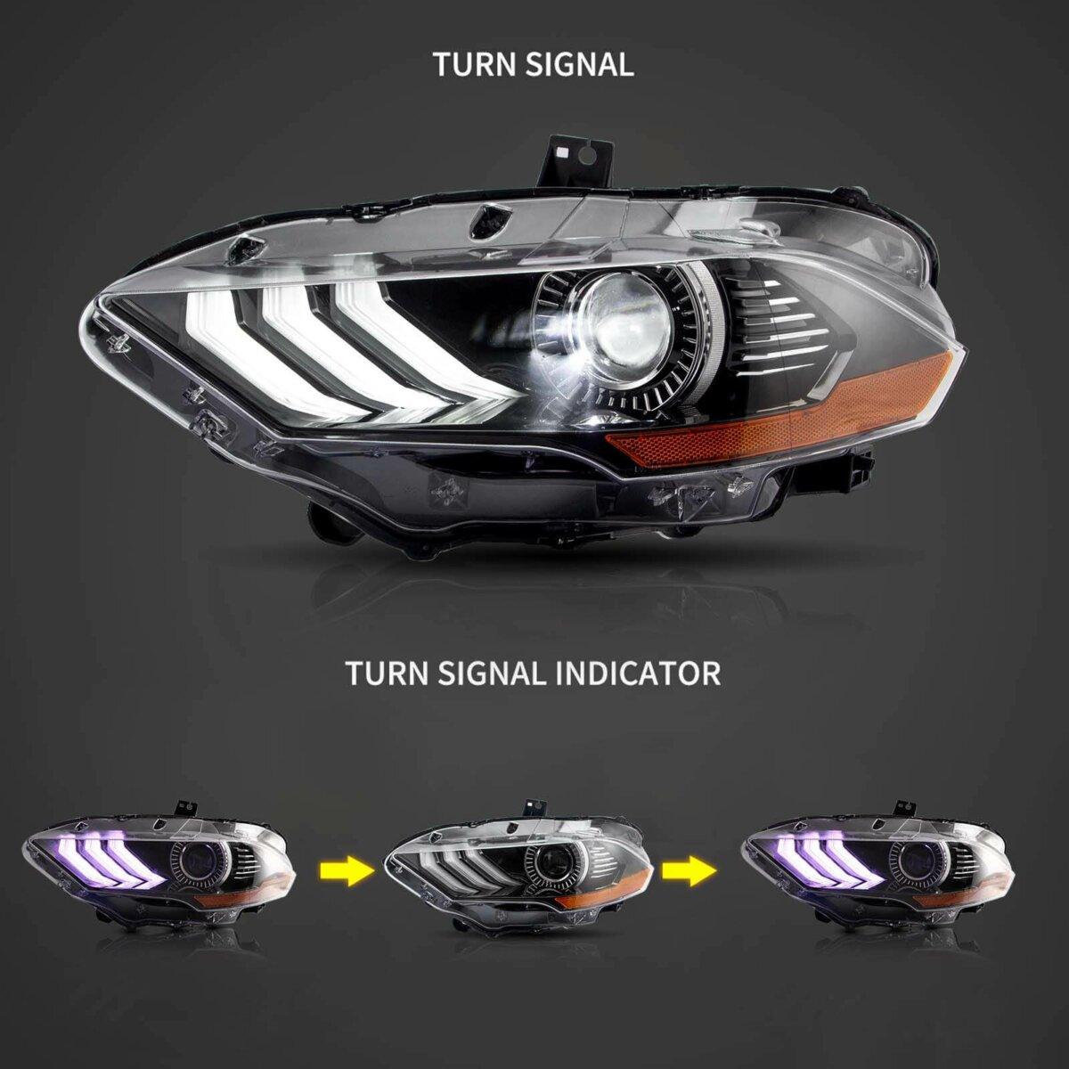 LED Headlight Assembly RGB Dual Beam Projector For 2018-up Ford Mustang 6th Gen Black