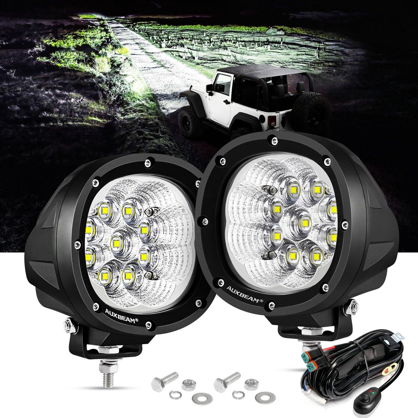 P4 Series | 4 Inch 90W 9000LM Round LED Driving Lights Flood White Pod Lights - Auxbeam  – éclairage LED auto