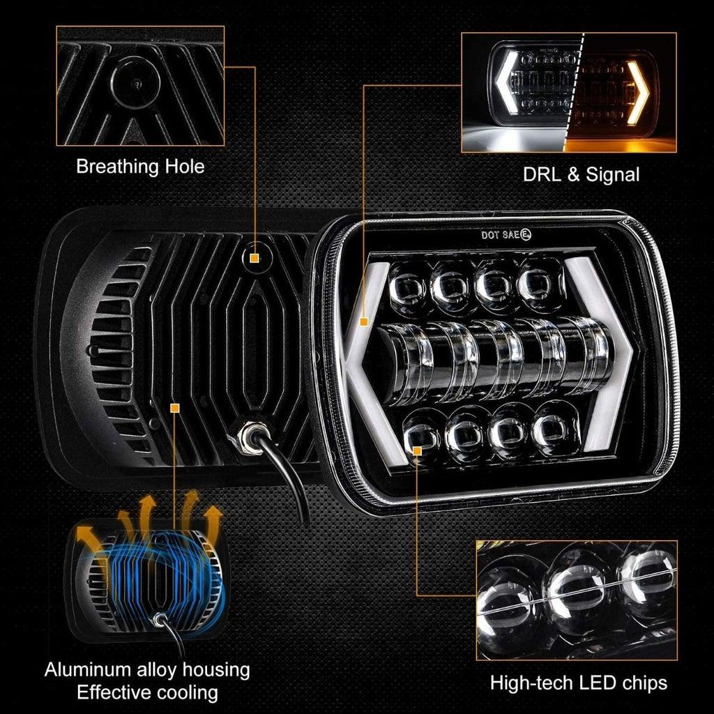 Projecteurs LED 7x6 Pouces avec Faisceau H4 pour Jeep Wrangler YJ XJ MJ