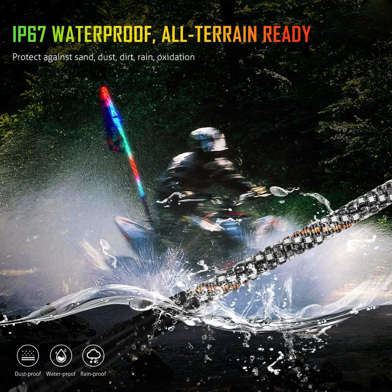 3FT RGB LED Whip Light Rotating Color Changing Flag Pole with Remote Control