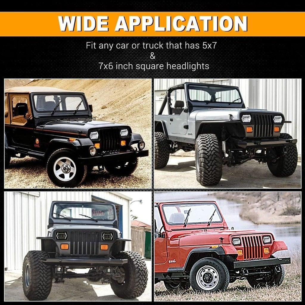 Projecteurs LED 7x6 Pouces avec Faisceau H4 pour Jeep Wrangler YJ XJ MJ