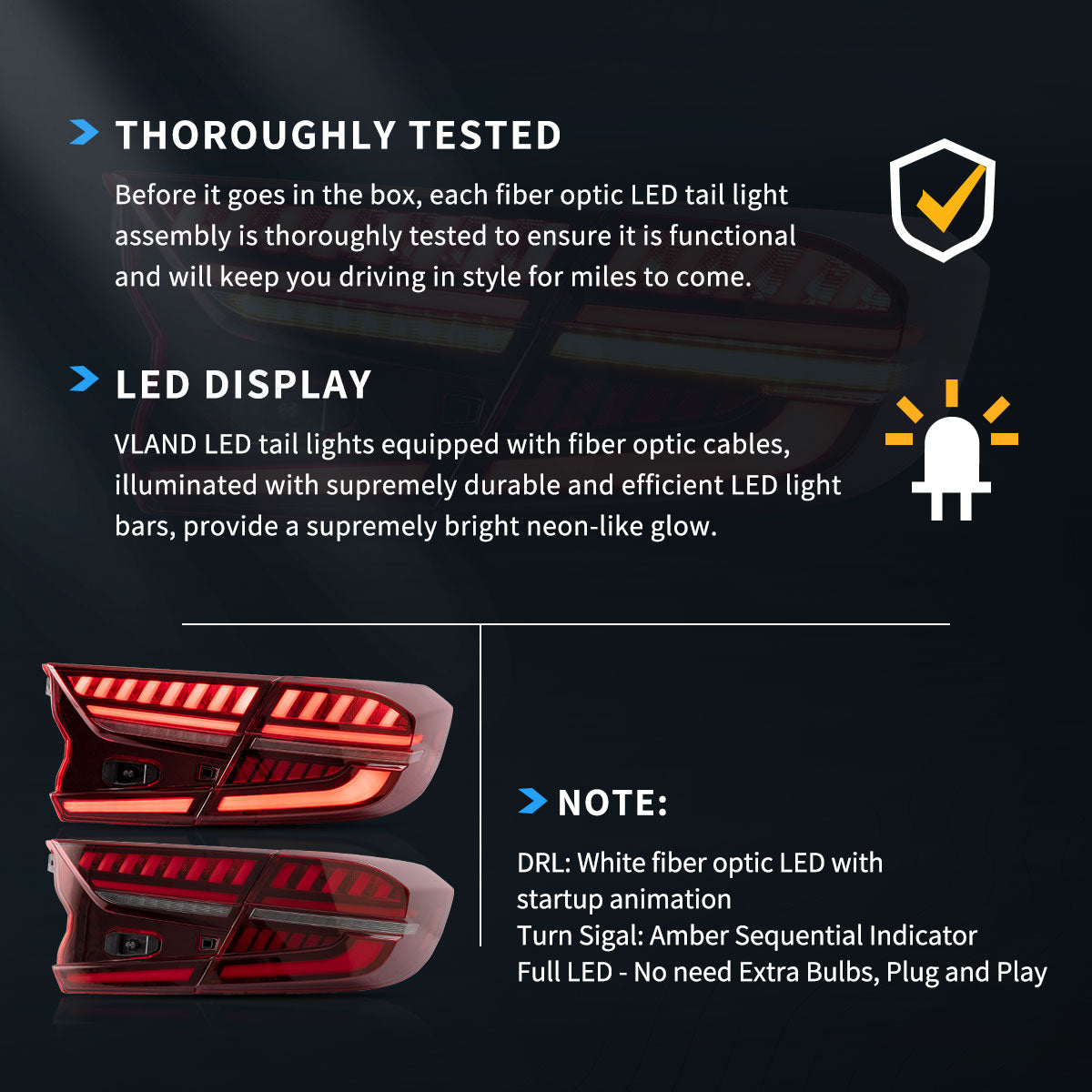 LED Tail Light Assembly With Full LED Dynamic Welcome Lighting For 2018-2022 Honda Accord 10th Gen