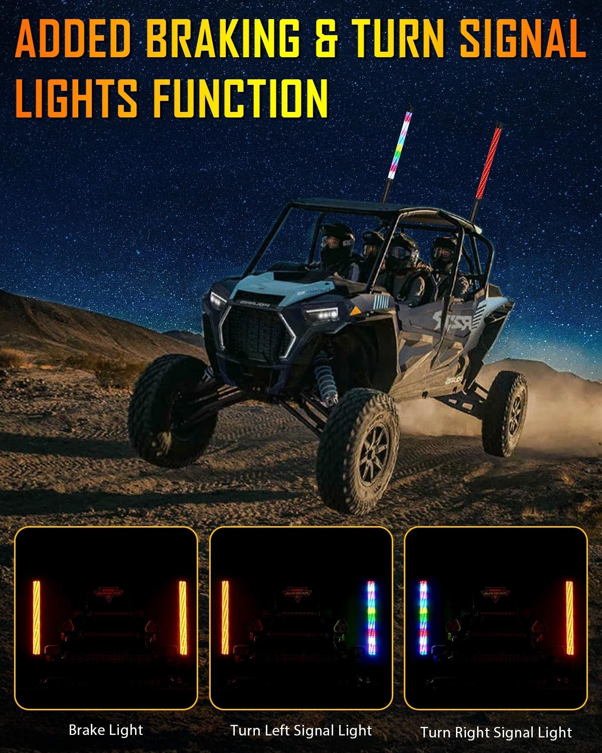 New 2.2FT LED RGB Whip Lights with Turn Signal & Brake Light, Bluetooth APP/ Remote Control