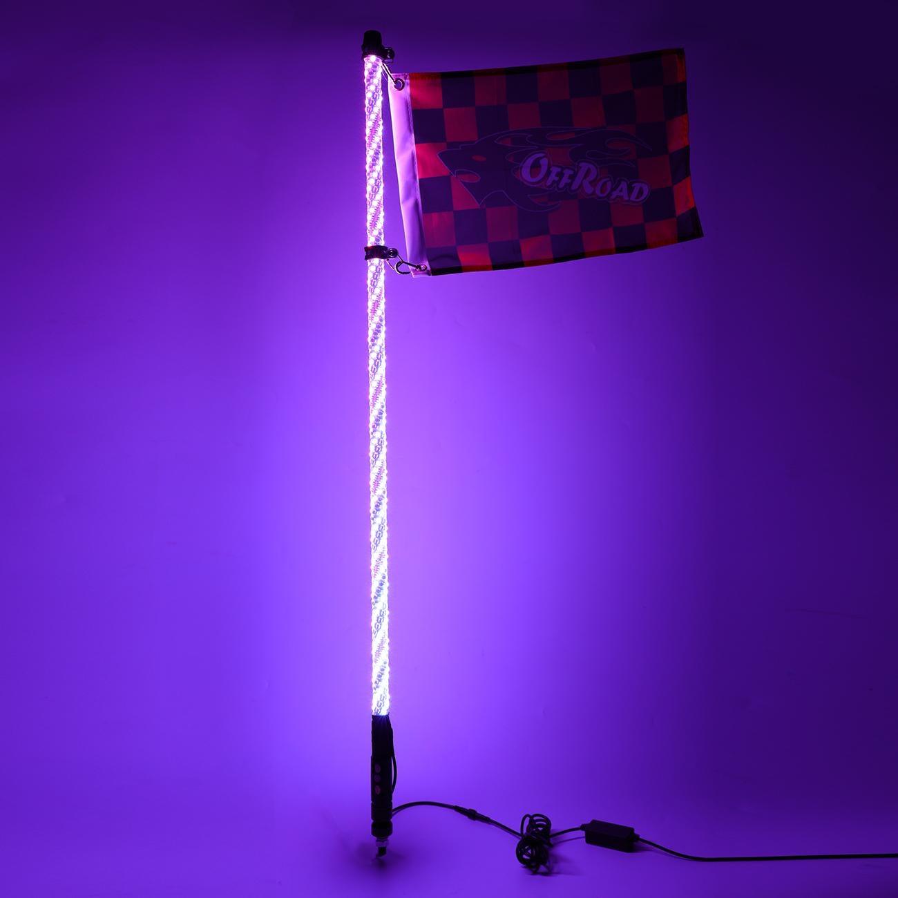 3FT/4FT RGB LED Whip Light Rotating Color Changing Flag Pole with Bluetooth Controlled