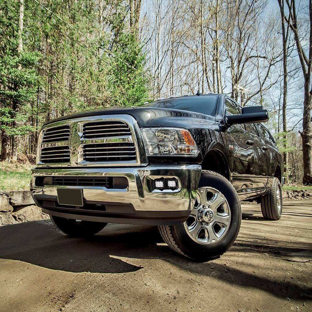 مصابيح LED مقاس 3 بوصات مع أغطية كهرمانية إضافية ومصابيح ضباب مزدوجة وحامل مخفي للصدمات لسيارة دودج رام 2500 3500 2010-2017