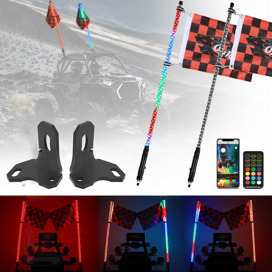 مجموعة مصابيح سوط LED RGB بطول 3 أقدام/4 أقدام مع حاملات مصابيح عمود العلم الخلفية لدراجة Can-Am Maverick X3 