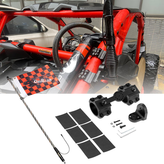 ضوء سوط LED RGB بطول 3 أقدام/4 أقدام مع تحكم بلوتوث وحامل ضوء عمود العلم العالمي لجميع المركبات متعددة الاستخدامات ذات قفص التدحرج من 1.75 بوصة إلى 2 بوصة