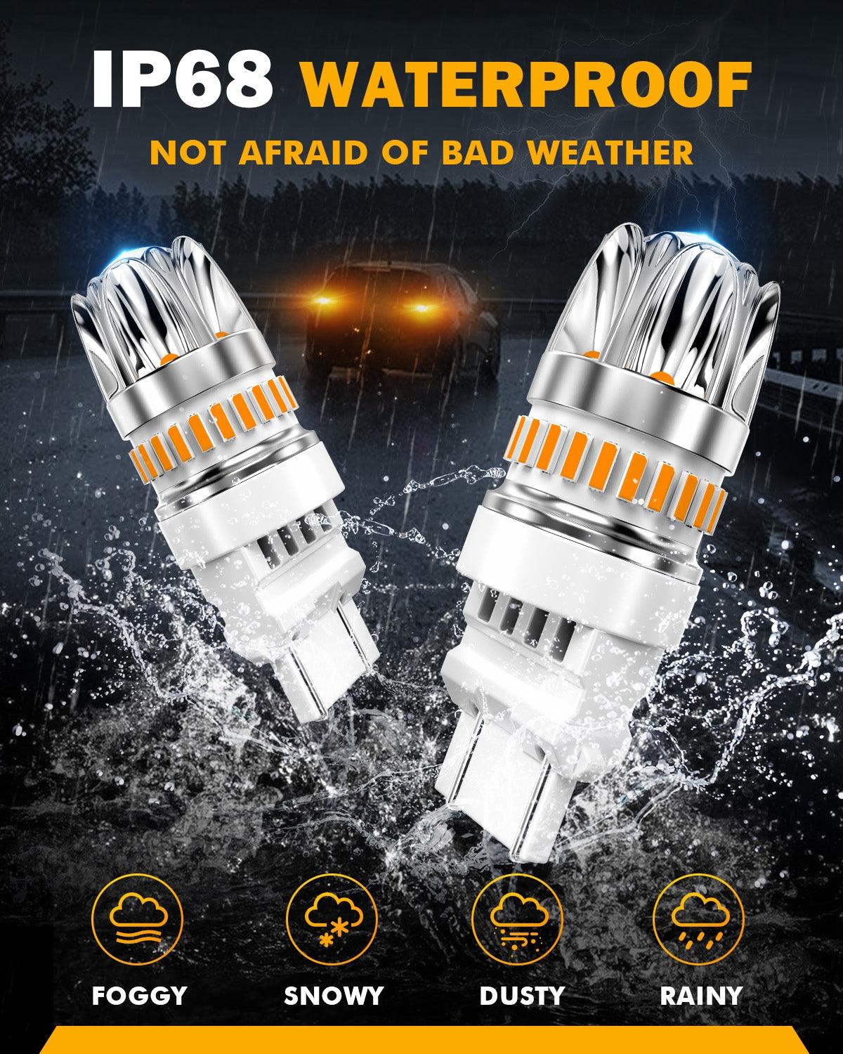 T25 3157 3156 LED Turn Signal Light Rear/Front, Side Maker Light Bulbs 14W 6000LM CAN-Bus Error Free 3000K Amber Y2 Series | 2 Bulbs