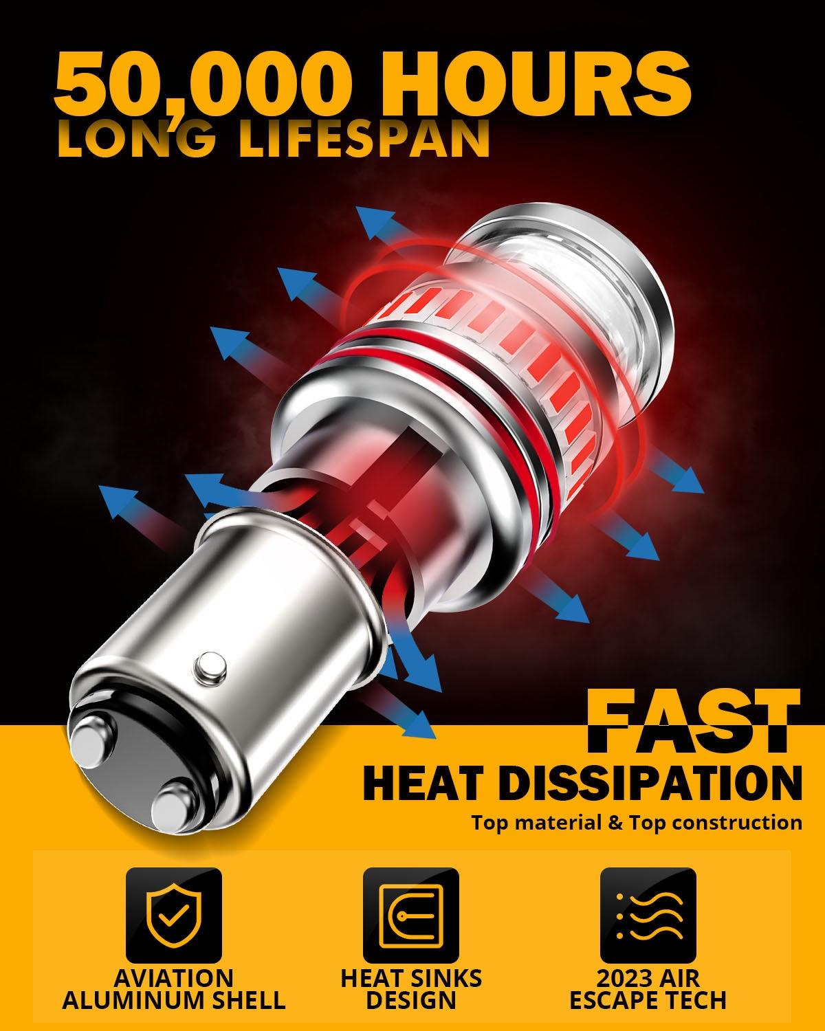 1157 BAY15D LED Brake/Tail Light Bulbs 11W 4000LM Red B1 Series | 2 Bulbs