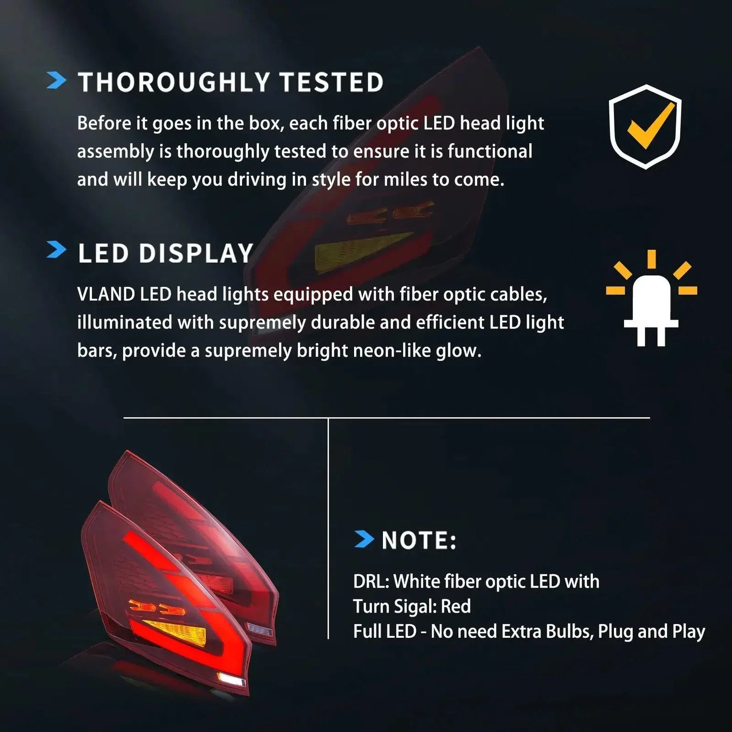 LED Tail Light Assembly For 2009-2017 Ford Fiesta Hatchback