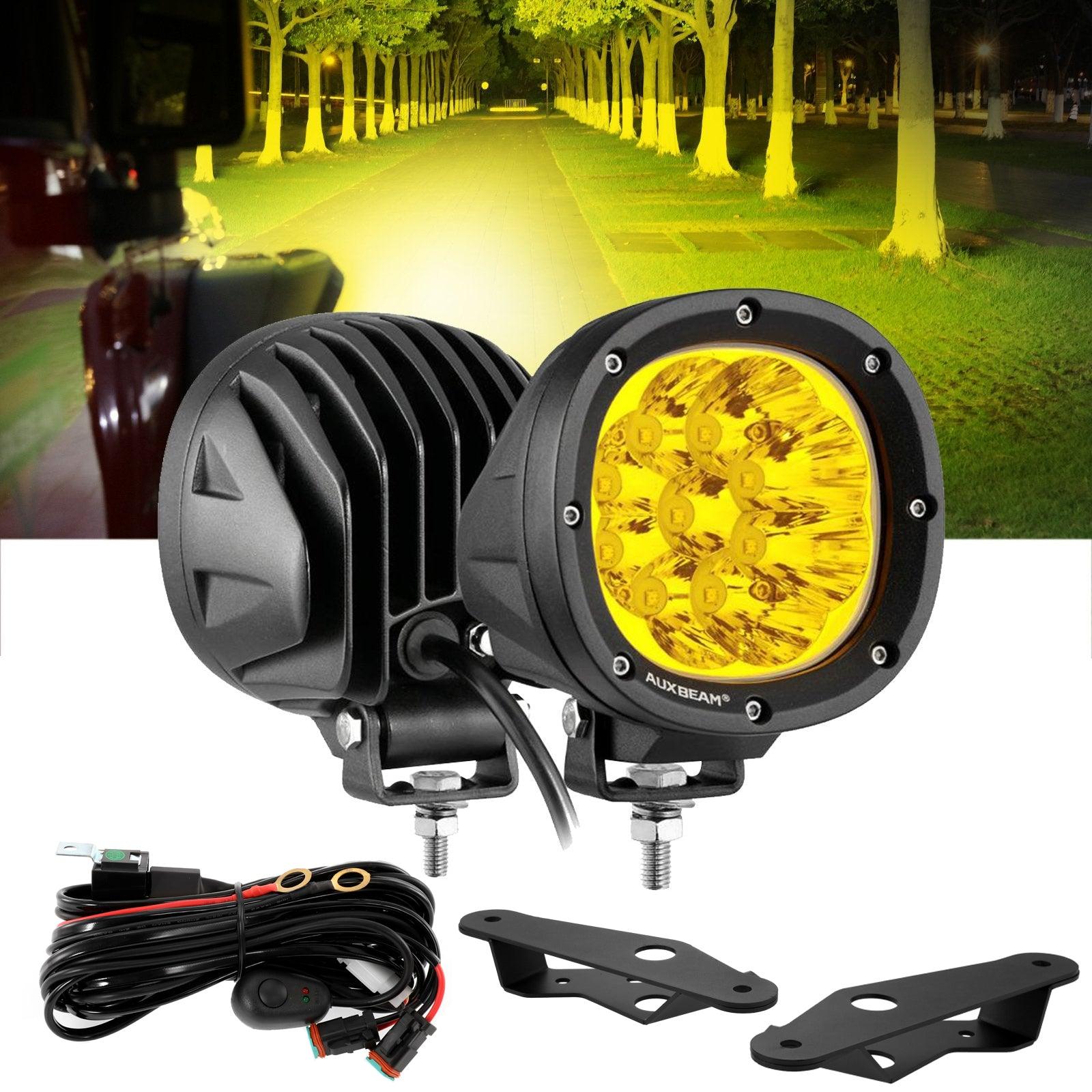 4 Inch 90W Round Yellow Spot LED Driving Lights with Dual A-Pillar Mounting Bracket For Ford Bronco 2/4 Door 2021 2022 - Auxbeam  – éclairage LED auto