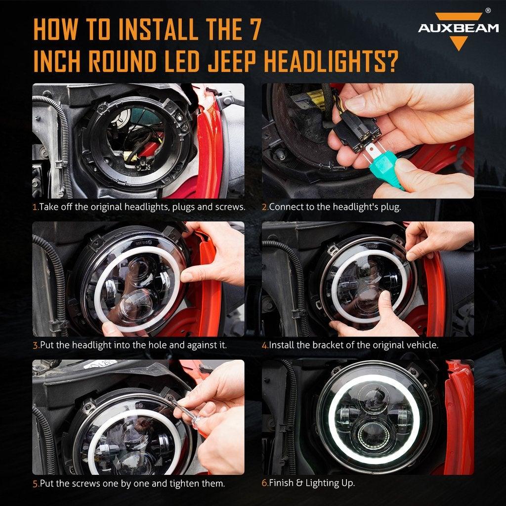 7-inch LED Headlight Replacement with Halo + 4-inch LED Fog Lights for Jeep Wrangler JK