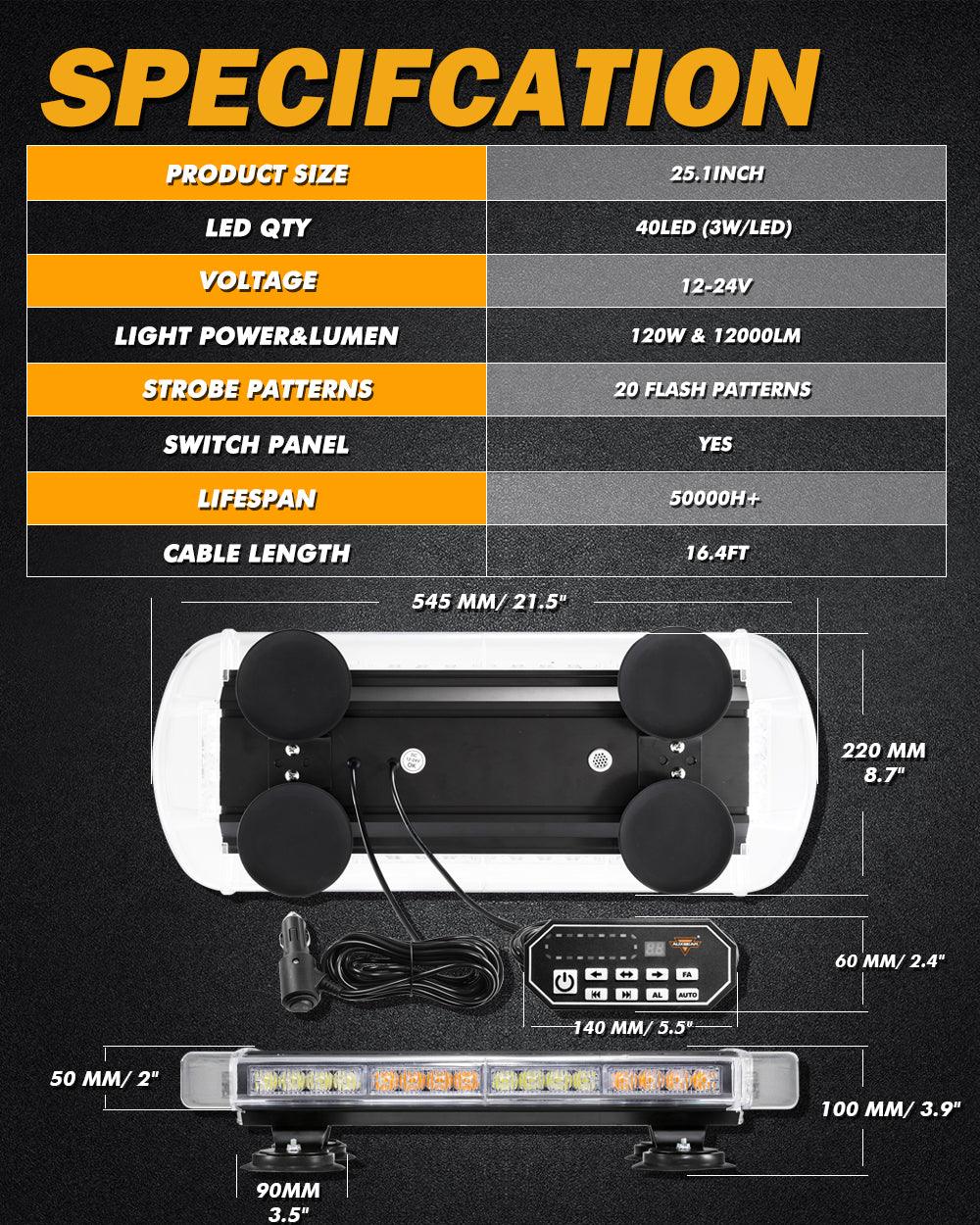 21.5" Rooftop Strobe Flashing Light Bar, 20 Flashing Modes Magnetic Mount Emergency Safety Warning Caution Beacon Lights
