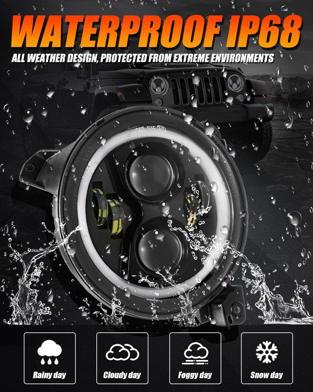 (2pcs/set) 9 Inch LED Headlights with DRL Halo Ring for Jeeps Wrangler JL Jeep Gladiator JT 2018 2019 2020 2021 2022