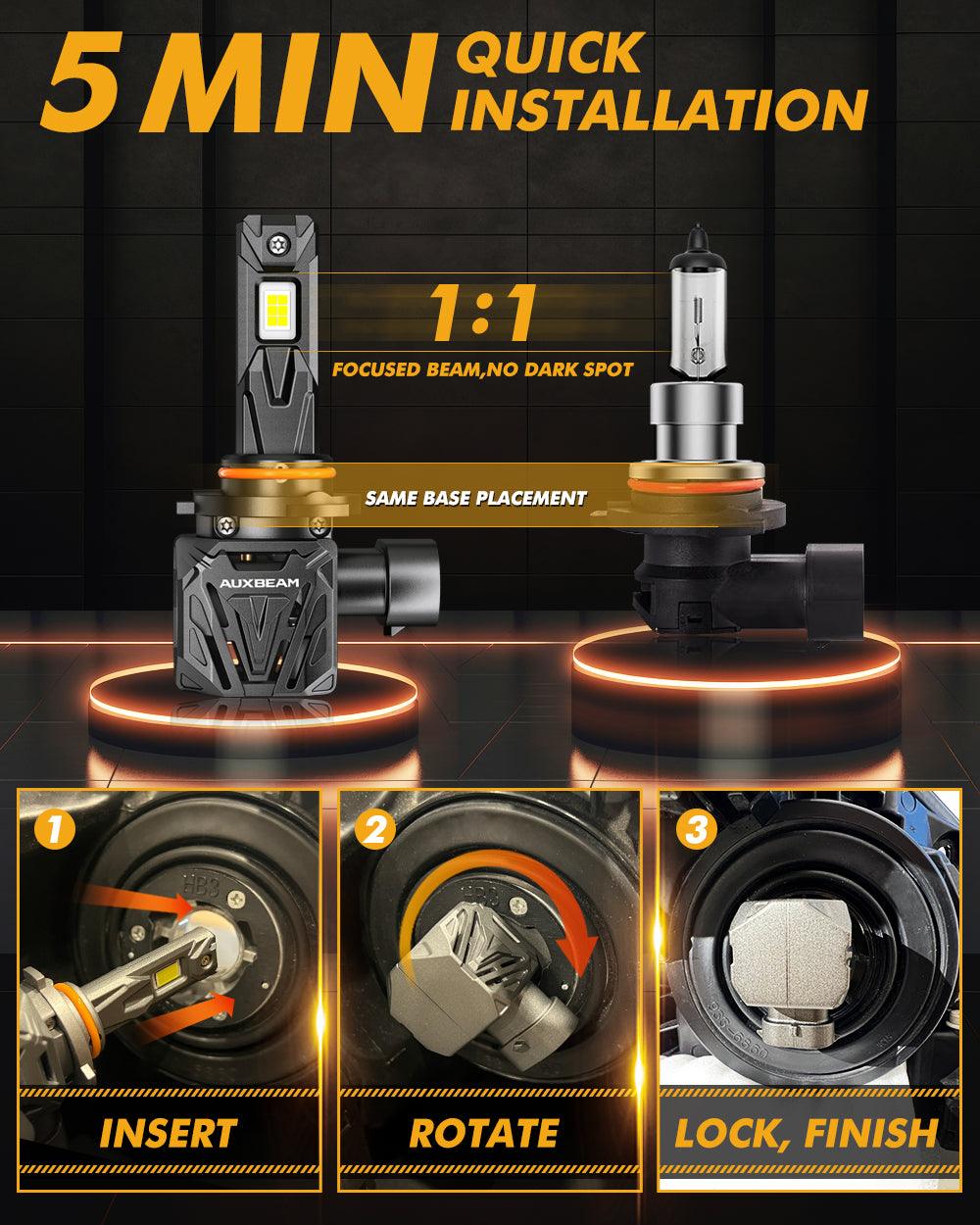 🆕9005+H11 LED Headlight Bulbs Q40 Series Ultra-High Brightness 120W 30000LM 6500K Cool White | 4 Bulbs - Auxbeam  – éclairage LED auto