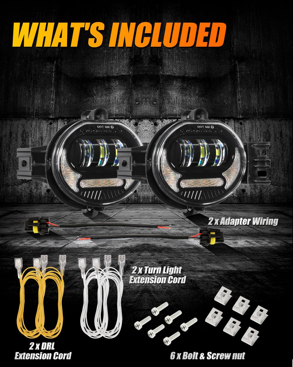 (2pcs/set) LED Fog Light Assembly with DRL and Turn Signal for Dodge Ram 1500 2002-2008, Dodge Ram 2500/3500 2003-2009 Black