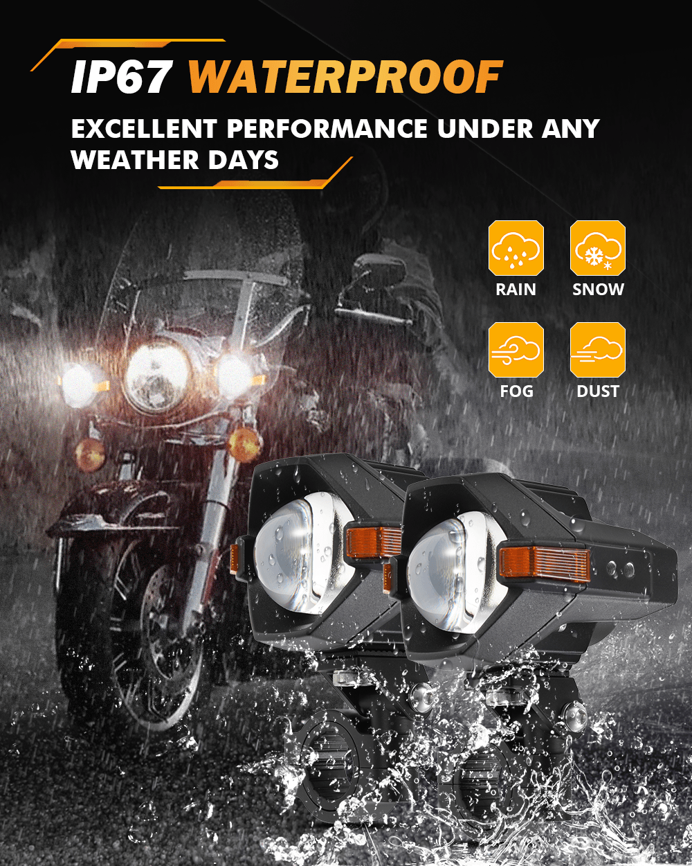 🆕3 Inch Motorcycle LED Spotlight Bi-LED Projector Lens Headlight 120W Dual Color Switchback LED Work Light 3+5 Light Modes for Motorcycle SUV ATV Trucks | 2PCS/Set