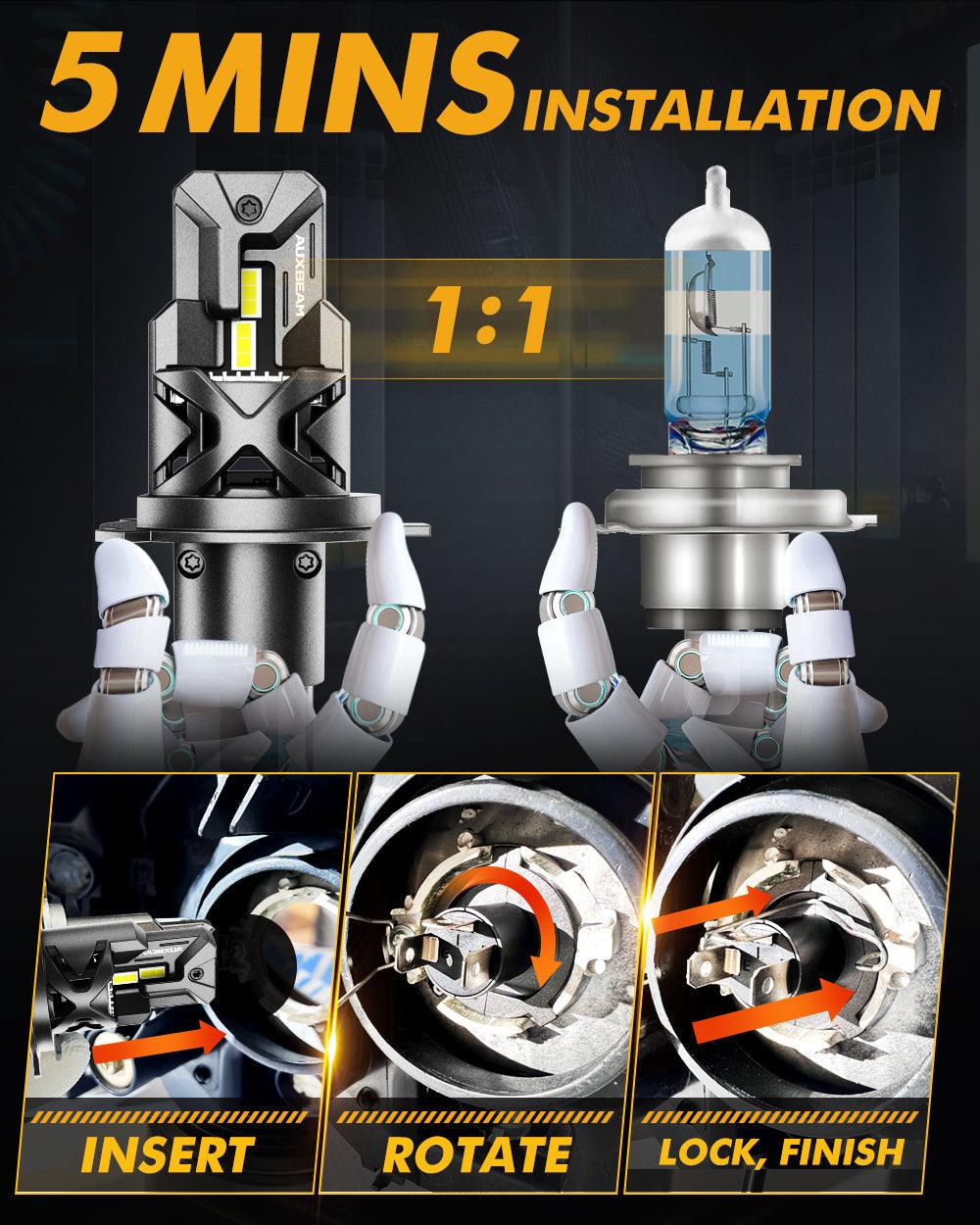 H4 HS1 LED Headlight Bulb Q30 Series Brightest Wireless High Low Dual Beam for Motorcycle Car Truck ATV UTV Snowmobile  | 2 Bulbs - Auxbeam  – éclairage LED auto