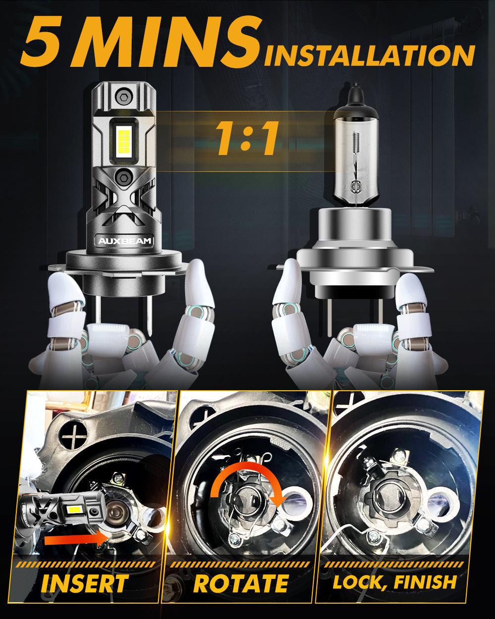 H7 LED Headlight Bulbs Q30 Series Brightest Wireless 60W 16000LM 6500K Cool White | 2 Bulbs - Auxbeam  – éclairage LED auto