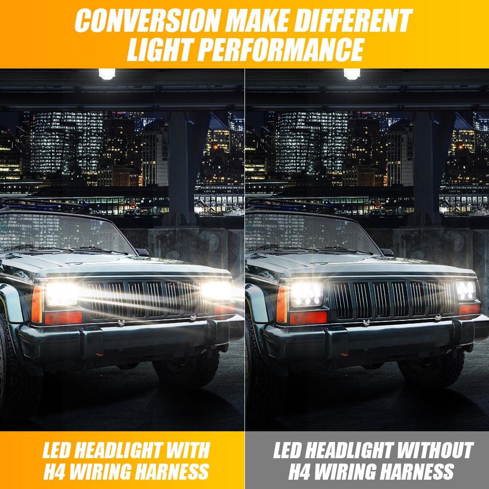 2 Leads H4 LED Headlight Brightness Intensifier Wiring Harness, 9003 Headlight Relay Harness Kit with Fuse for 5x7 7x6 H6054 6054 Headlight 