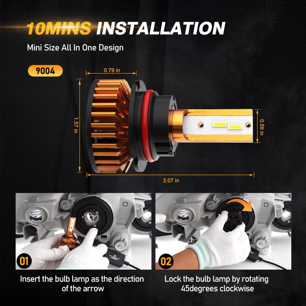 9004 LED Headlight Bulbs 52W 10000LM F2 Series Mini Size 6500K Cool White |  2 Bulbs - Auxbeam  – éclairage LED auto